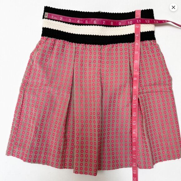 Anthropologie Maeve Ballad Skater Mini Skirt in Khaki Pink Circle Embroidered - Picture 11 of 16